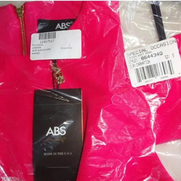 $320 ABS Allen Schwartz Shoulder Cut Out Gown Small Pink Formal Deep Front Slit